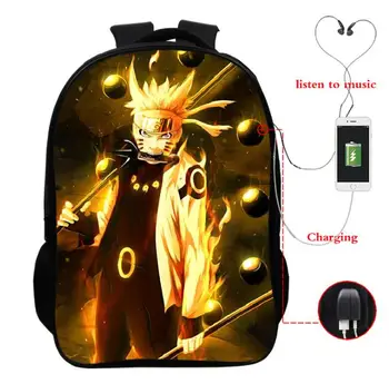 

Anime Naruto Sauke Itachi Multifunction Backpacks for Teenagers Boys Girl USB Charging Headphone Jack School Bags Travel Bagpack