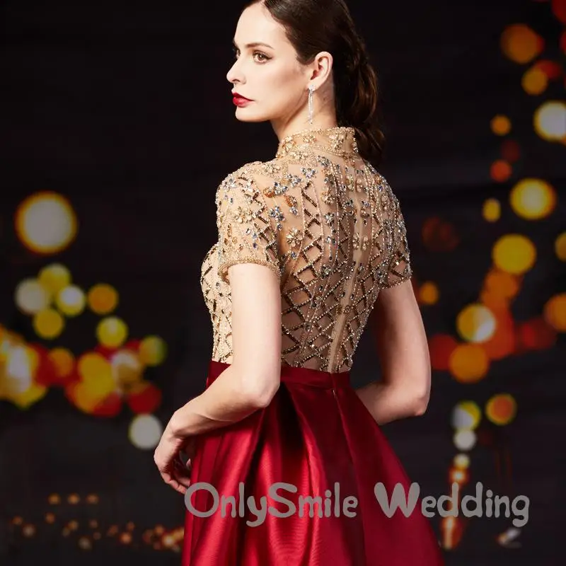 Красные платья для выпускного трапециевидный топ с рукавами и бисером Vestidos De Graduacion Largos Vestido De gala