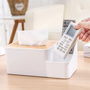 

Plastic Tissue Box Waterproof Bamboo Wooden Cover Holder Kitchen Storage Office Home Car Organizer with Phone Slot