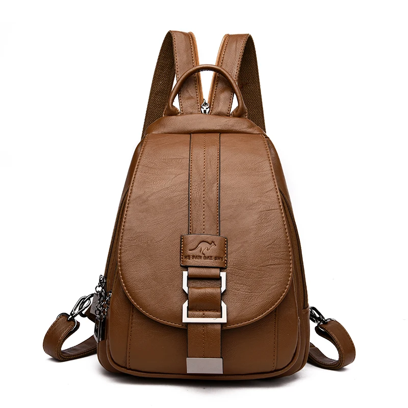 Женские кожаные рюкзаки, винтажная женская сумка через плечо, сумка для путешествий, женская сумка, большая, Mochilas, школьные сумки для девочек - Цвет: Brown