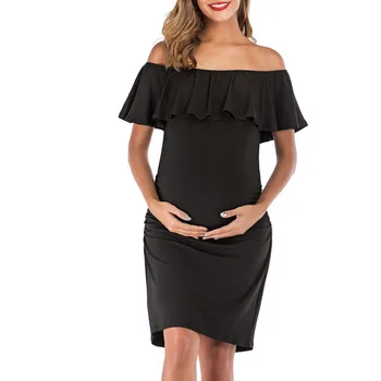 

Off Shoulder Maternity Dresses Ruffles Pregnancy Dresses Women Bodycon Dress Summer Pregnant Maternity Clothings