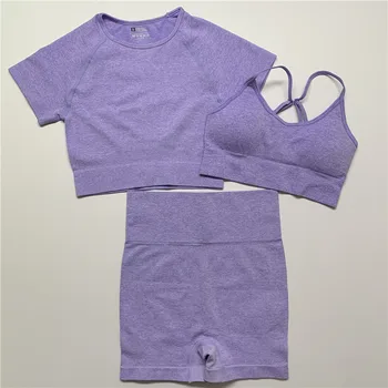 

Seamless High Waist Three Piece Yoga Set Sportswear Women Sports Bra Fitness Clothing Women Sports Shorts Gym Workout Crop Top