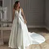 White Satin Wedding Dress A-line V-Neck Sleeveless Backless  Tank Chapel Train Bridal Gown White High Quarlity Pleat Graceful ► Photo 1/6