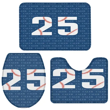 

3 Pieces Bathroom Set Baseball Blanket Blue Number 25 Bath Set Toilet Cover Mat Pedestal Rug Non-Slip Bathroom Rug Set