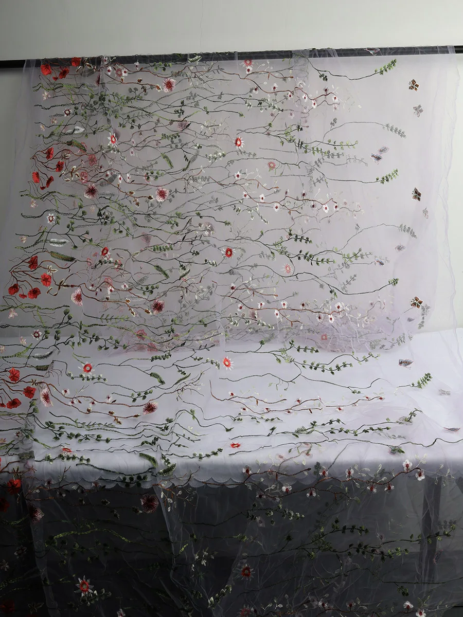 Цветок травы Тюль Вышивка Кружева Ткань Цветочный занавес Гард свадебное платье