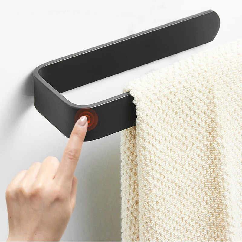 Home Aluminum Towel Ring Wall Hanging Hanger Bathroom Shower Clothes Towel Rack Self Adhesive Black Roll Paper Storage Holder towel rack towel holder bathroom hardware set