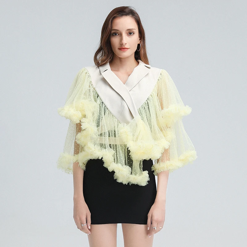 TWOTWINSTYLE Mesh Sexy Patchwork T Shirt For Women