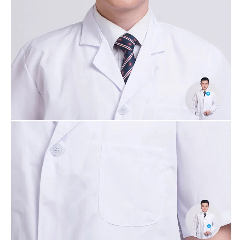 

High Quality Summer Unisex White Lab Coat Short Sleeve Pockets Uniform Work Wear Doctor Nurse Clothing