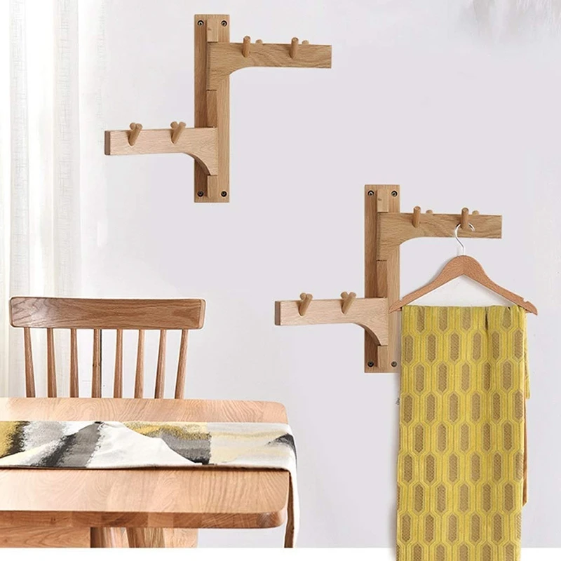 

Natural Wooden Coat Hooks 2 in 1 Wall Mounted Modern Single Organizer Hangers Handmade Craft Clothes Hat Hanger Towel Umbrella R