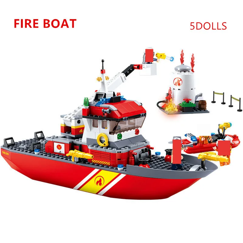 

429Pcs City Fire Police Sea Rescue Boat Ship Model Building Blocks Sets Technic Bricks Kit Educational Toys for Children
