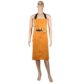 

Heavy Duty Thicken Household Apron Durable Wear Resistant Orange Adjustable With Pocket Protective Anti Scald Welding Leather