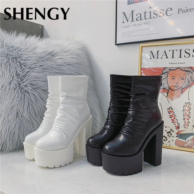 

2019 New Women Ankle Boots Zipper Leather Shoes Autumn Winter 14cm Motorcycle Boots Ladies Party Boot