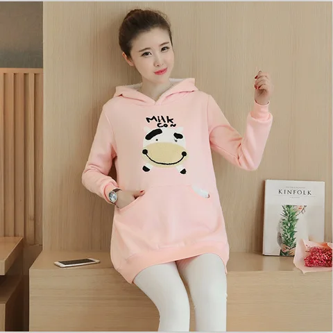 

2018 Autumn & Winter New Products-Style Loose And Plus-sized Maternity Clothes plus Velvet Hooded Cartoon Pregnant Women Medium-
