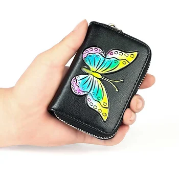 

1 PC Mini Organ Card Package Butterfly Printed Genuine Leather Credit Card Bag Women Men ID Credit Card Holder Pocket Dropship