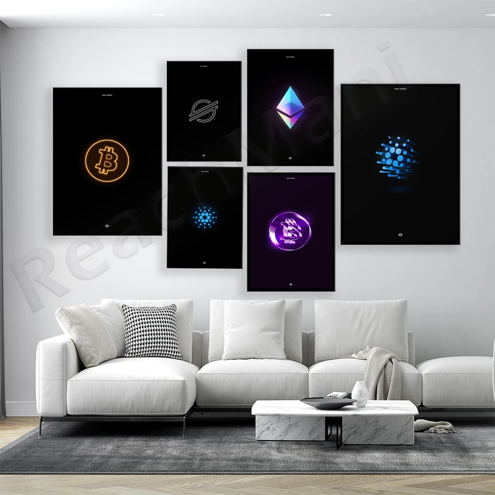 Digital password poster-Ethereum, Cardano, Ada, Eth, Btc Bitcoin, cryptocurrency decorative canvas print poster