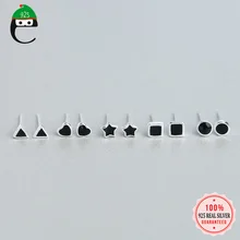 ElfoPlataSi, 925 пробы, серебряные, с черной глазурью, треугольные, сердце, звезда, квадратные, круглые серьги-гвоздики для женщин, серебряные ювелирные изделия 0DT14