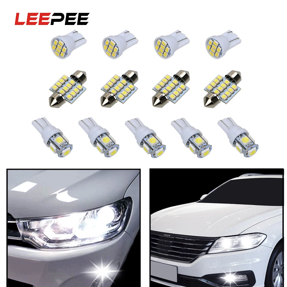 LEEPEE 13Pcs/set LED Car Clearance Lights Marker Light License Plate Bulbs Reading Dome Lamp DC 12V T10 1206 5050 31mm | Автомобили и