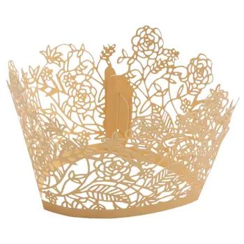 

100pcs Lace Hollow Cupcake Liners Bake Cake Paper Cups for Cake Decoration Supplies Kit(Gold Rose,15 x 5cm)