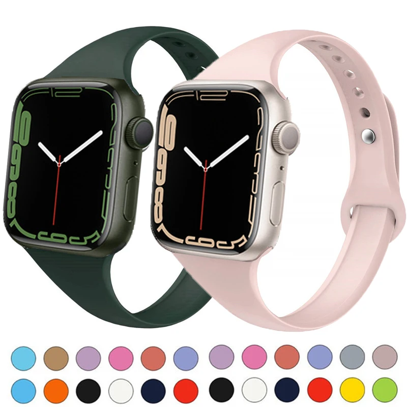 Ремешок силиконовый для Apple watch band тонкий браслет iWatch series 3 SE 5 4 6 7 44 мм 40 41 45 38 42 |