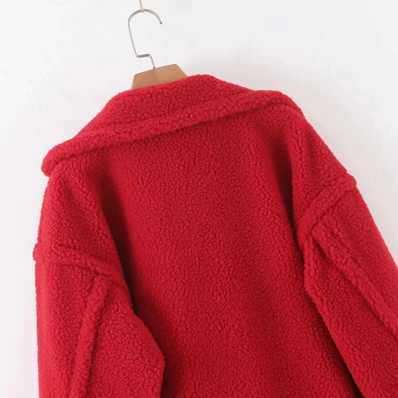Увядший модный блогер зимний Тренч женское английское винтажное негабаритное теплое мех ягненка плотное вырубленное однотонное длинное пальто для женщин
