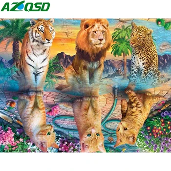 

AZQSD Paint By Numbers On Canvas Animals DIY Abstract Art Handpainted Gift Coloring By Numbers Lion To Cat Decor For Home