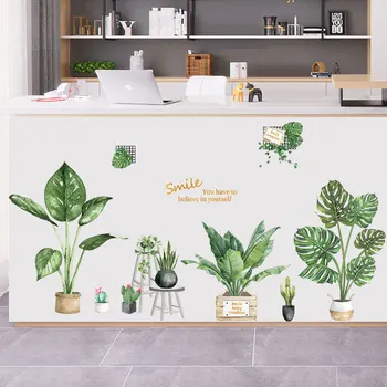 

New 2Pcs Fresh Natural Green Plants Wall Sticker Room Decoration Vinyl DIY Mural Art Sticker For Living Room Bedroom Wall Decor