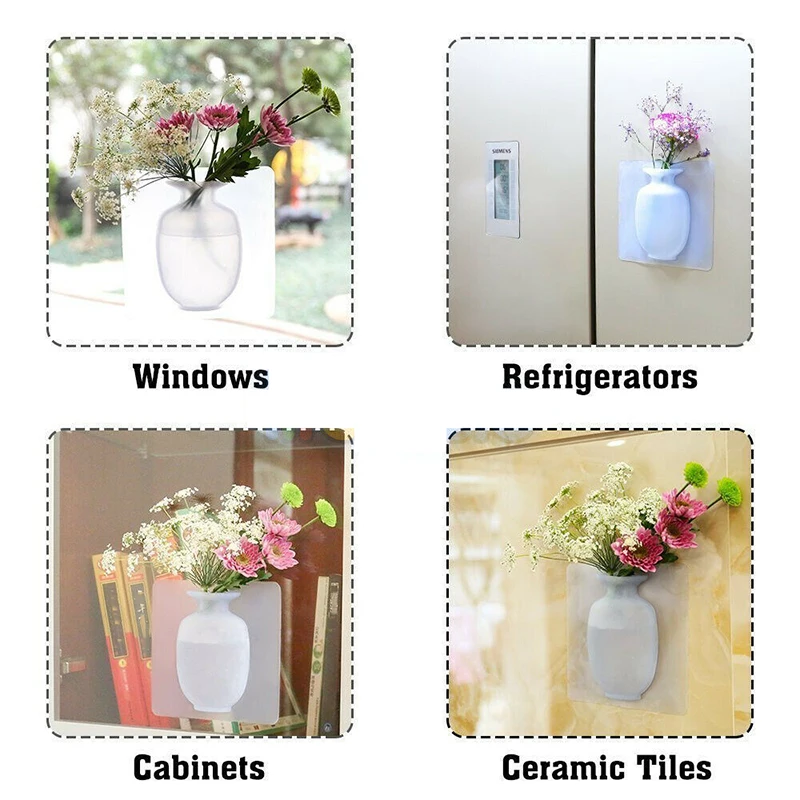 Wall Hanging Vase Rubber Silicone Sticky Flower Container Floret Bottle Decor