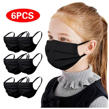 

3/6PCS Cloth Washable Reusable Face Mask Fashion Children kids Breathing Solid Design Mask Mouth Mask With Design Cubrebocas