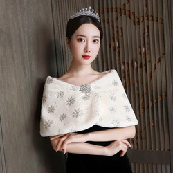 Faux Fur Wrap Warm Large Shawl Winter Wedding  Bridal Accessories Fashion Women Fur Shrug Jacket 2020 in Stock