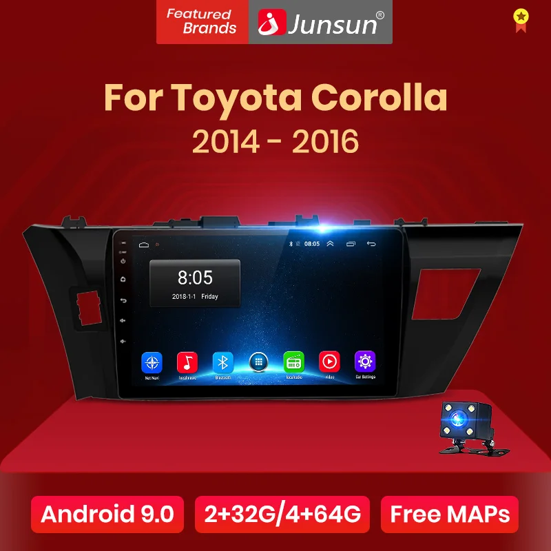 Junsun 4G+ 64G Android 9,0 для Toyota Corolla- Авто 2 din автомагнитола стерео плеер Bluetooth gps навигация нет 2din dvd