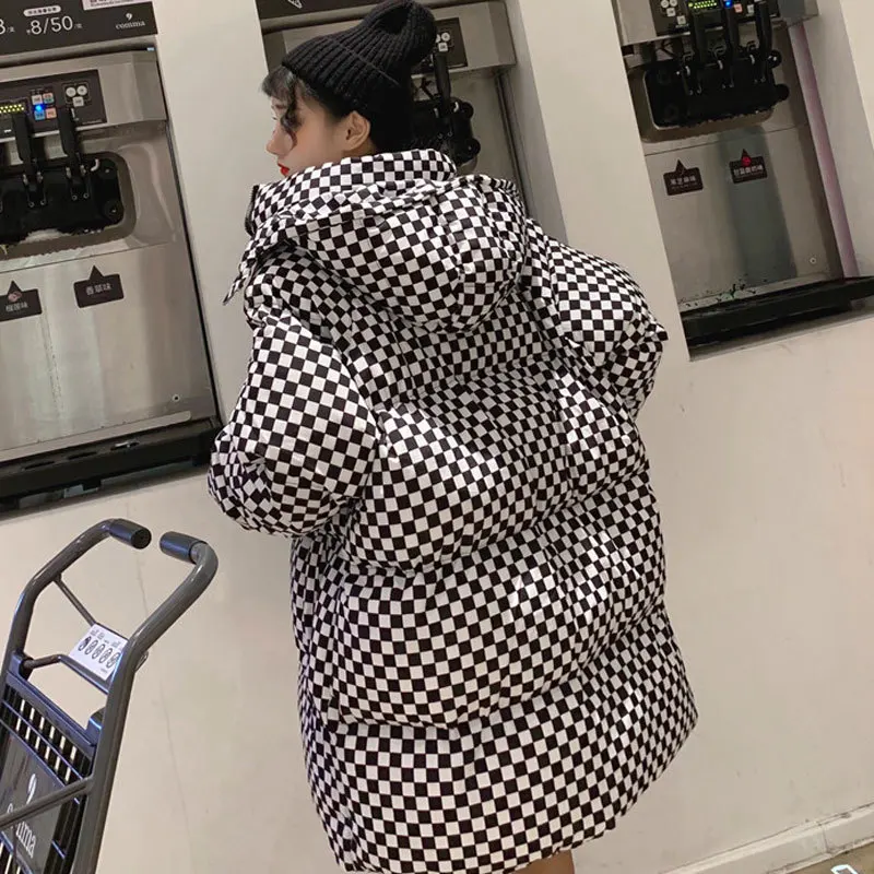 BF стиль, женская зимняя хлопковая клетчатая парка Harajuku, съемная, с капюшоном, с подкладкой, длинная, свободная, женская уличная одежда, зимне... BF стиль, женская зимняя хлопковая клетчатая парка Harajuku, съемная, с капюшоном, с подкладкой, длинная, свободная, женская уличная одежда, зимне...