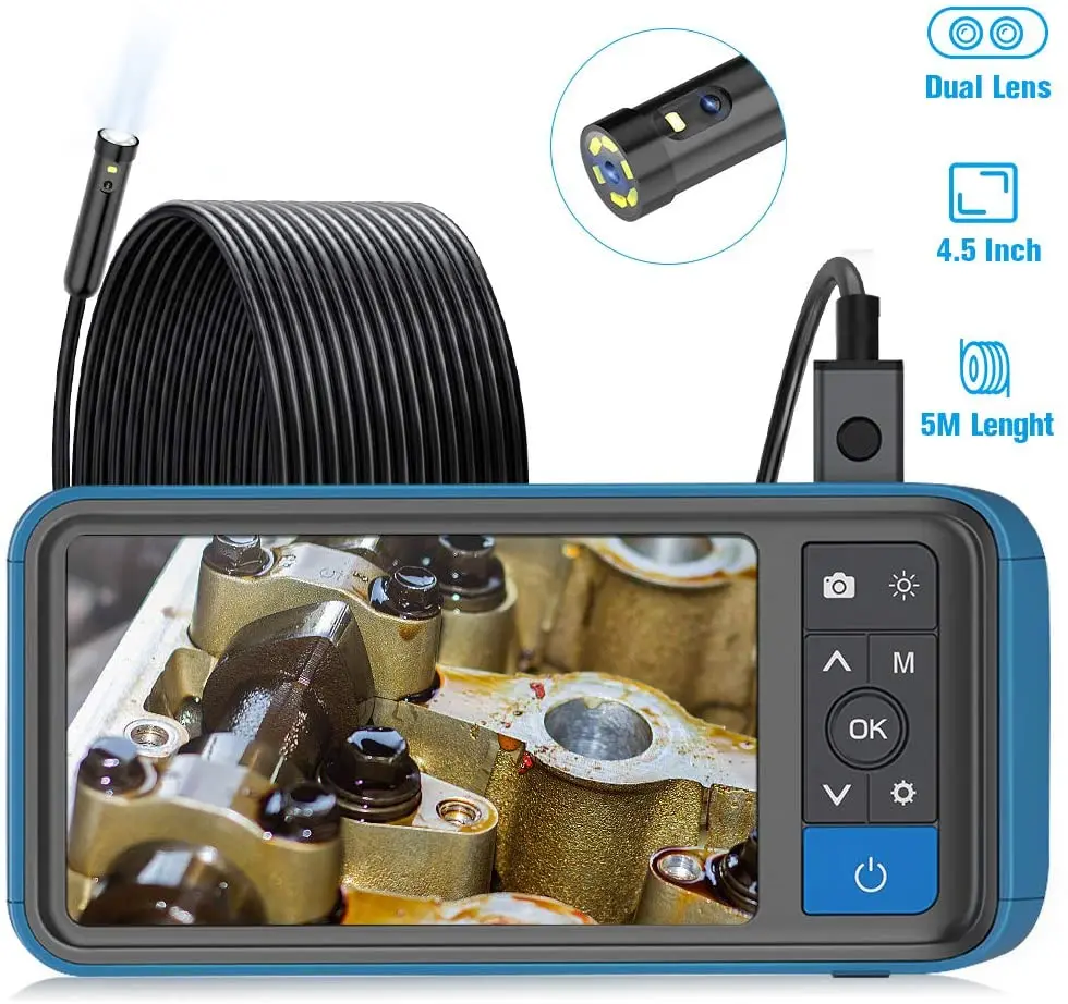 

Dual Lens Inspection Camera 8MM 4.5 Inches IPS Screen Digital Endoscope Waterproof Snake Camera Borescope n With 32G TF