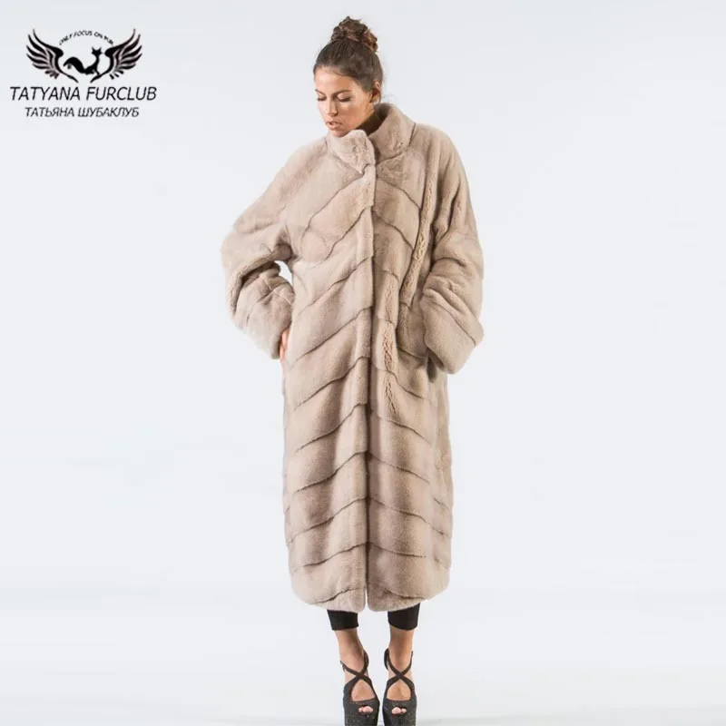 Tatyana, Новое поступление, Женское пальто из натурального меха норки, X-Long, 115 см, длинное пальто из меха норки, модная зимняя теплая свободная меховая верхняя одежда для девушек