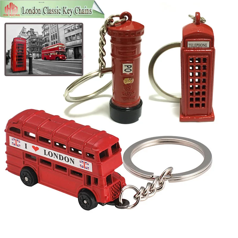 

Fashion British Miniature London Telephone Booth Street Mailbox Bus Key Ring Keychain London Classic Souvenir Key Chains