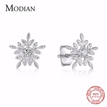 Modian, настоящее 925 пробы, серебро, белая Снежинка, серьги-гвоздики, кубический цирконий, ювелирное изделие для женщин, модные серьги из стерлингового серебра