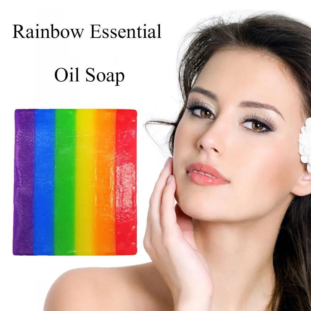 

100g Rainbow Essential Oil Soap Ruit Fragrant Cleaning Hand Washing Soap Bathroom And Gentle Cleaning For Kids Relief Bath X5C2