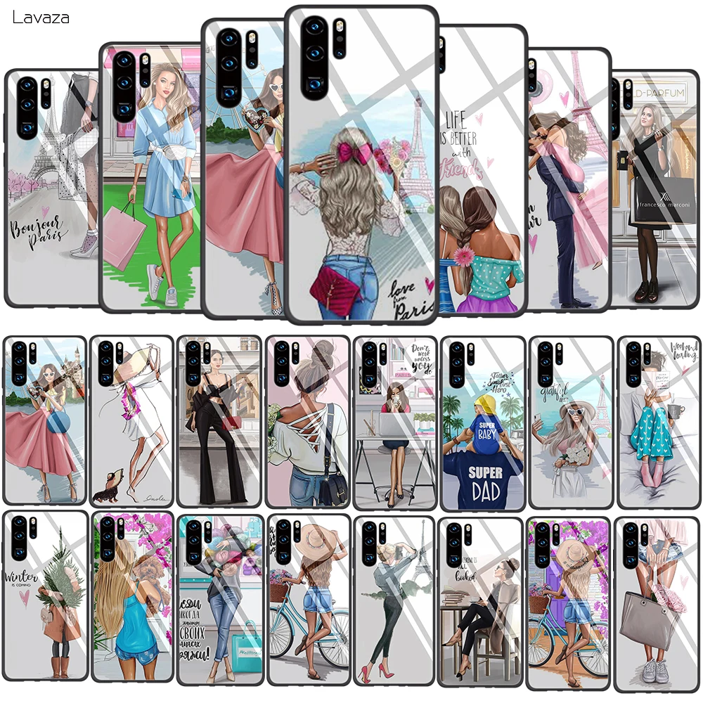 VOGUE Christmas Princess Girl Female boss coffee Tempered Glass Case for Huawei Honor 8x 9 P Smart Mate 20 P10 P20 P30 Lite Pro | Мобильные