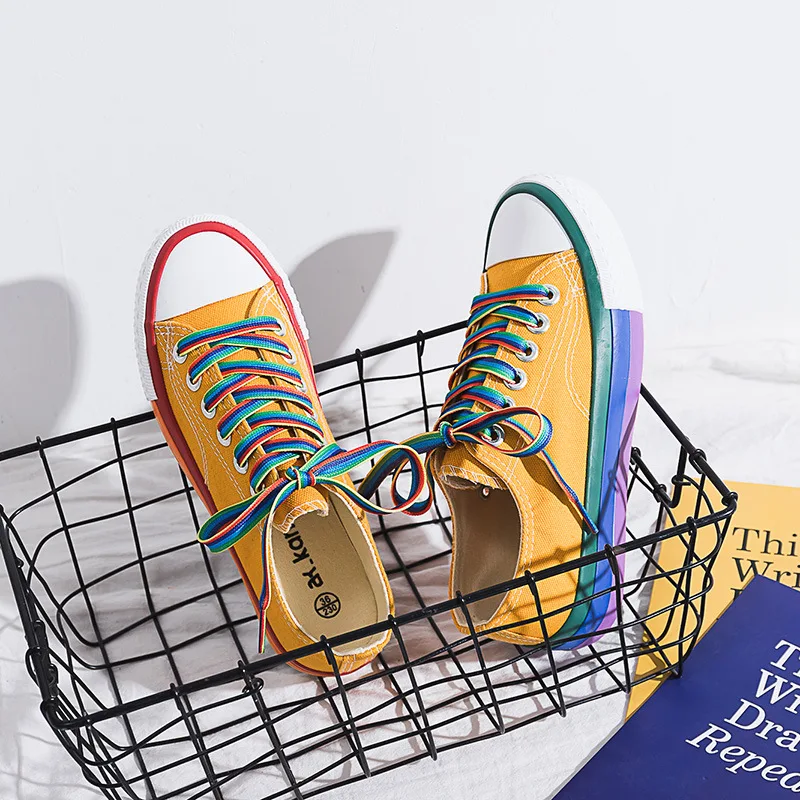 

CINESSD Canvas Shoes Women Rainbow Flat Chunky Sneankers Ladies Spring 2020 New Vulcanized Shoes For Women Sneakers Fashion 40