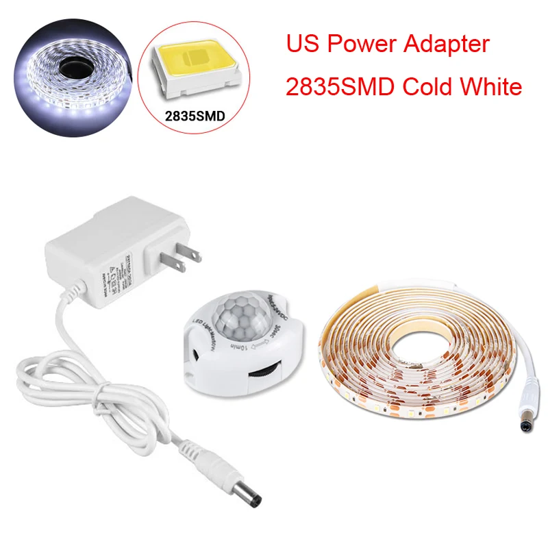 Датчик движения 2835 Светодиодная лента 12 в светодиодный IP65 Водонепроницаемый гибкий светодиодный светильник 1 м 2 м 3 м 4 м 5 М датчик автоматического включения/выключения светильник для кровати - Испускаемый цвет: US Plug  White
