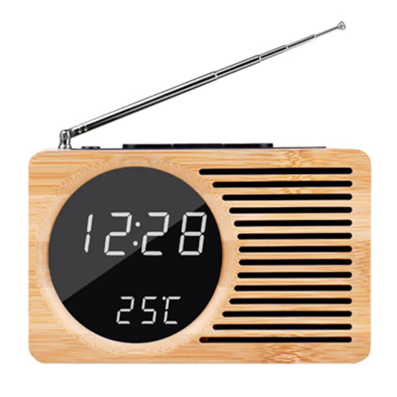 Новые FM настольные часы Bamboo Woonden Модные светодиодный настольные часы с температурным дисплеем Голосовое управление светодиодный цифровой будильник