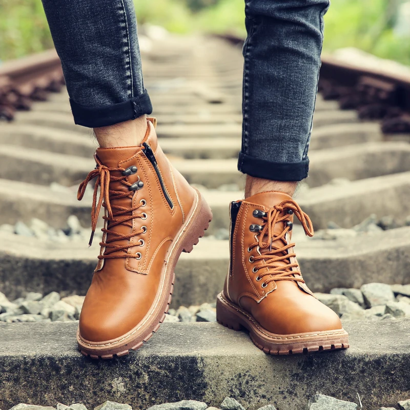 

SFIT 2019 High Quality Leather Men's Boots Winter Autumn Snow Boots Winter Fur Waterproof Ankle Boots Outdoor Work Boots