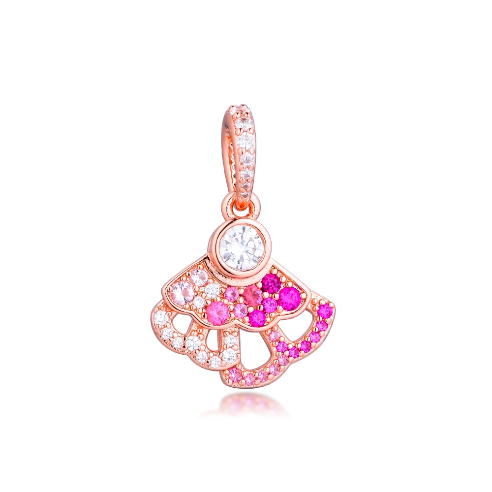 

Pink Fan Dangle Charm for Bracelets popular diy Women Cheap Charms New Arrival diy 925 Sterling Silver Pendant