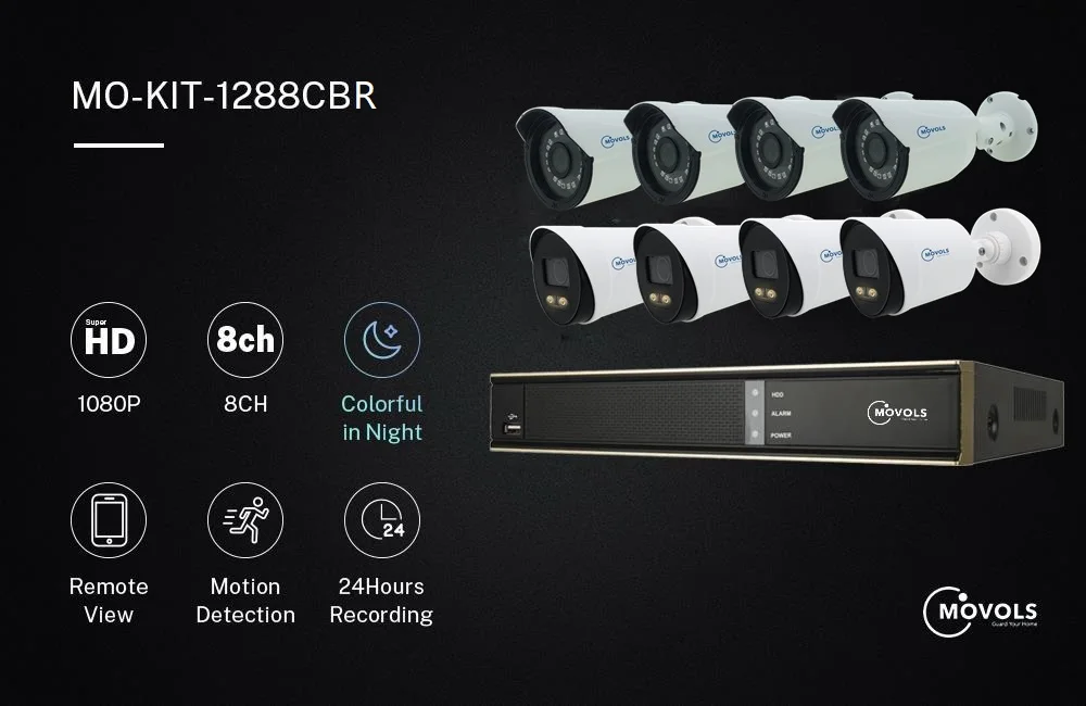 Movols 1080P 8CH DVR CCTV камера системы 4 шт красочные 4 шт ИК ночного видения камеры безопасности ИК водонепроницаемый комплект видеонаблюдения