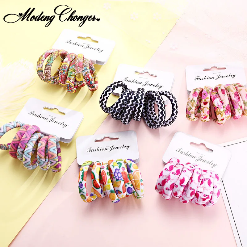 Gomas elásticas de algodón con estampado para el pelo para mujer, gomas para el pelo, coletero, accesorios para el cabello, 6 unids/lote por paquete