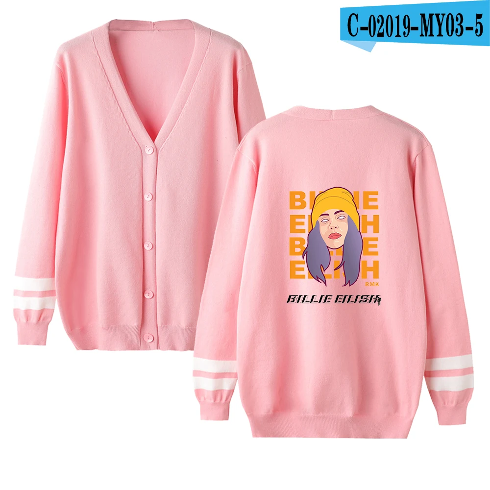 Billie Eilish свитер женский/мужской осенний и зимний вязаный кардиган пальто короткий женский небольшой шаль вязаный женский одежда - Цвет: pink