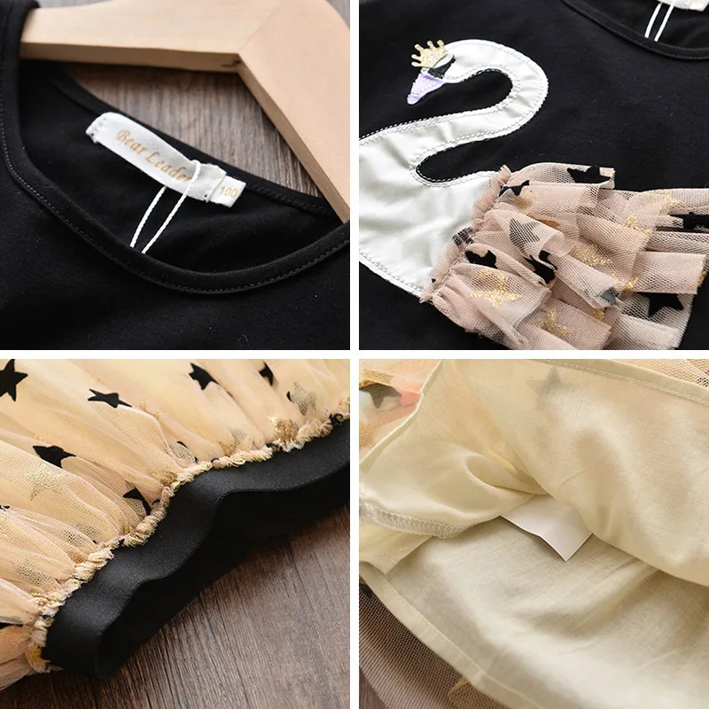 Kids Clothing Set Girls Clothing Set Swan T-Shirt + Star Mesh 2Pcs Suit 2 Colors