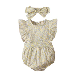 Barboteuse pour nouveau né fille et garçon, combinaison 3 couleurs, imprimé fleurs, à volants, manches volantées, 0 18M 