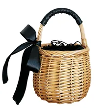 

Handmade Rattan Bucket Bag Summer Woven Straw Bags For Women 2021 Bowknot Knitting Ladies Beach Handbag Totes Rafia Bolso Verano