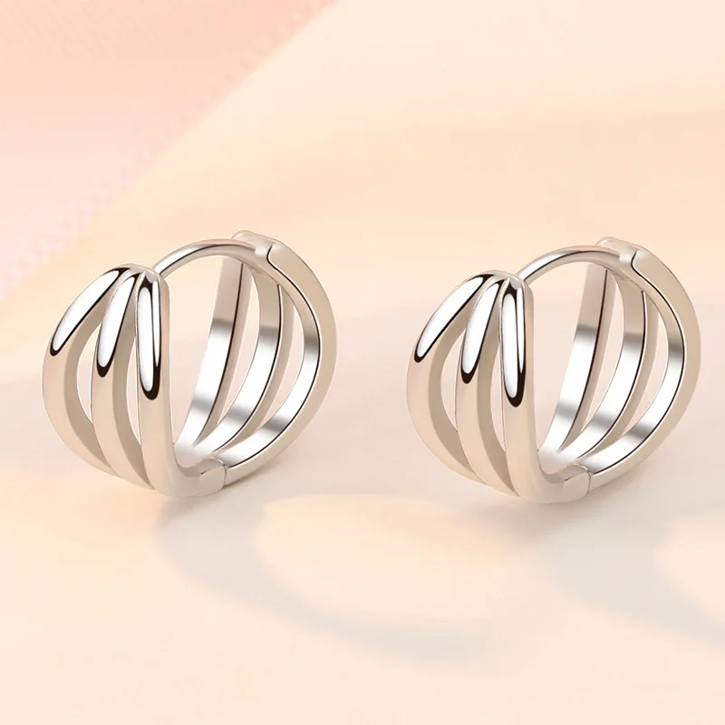 KOFSAC Fashion 925 Sterling Silver Earrings For Women Temperament Glossy Three Sides Ear Buckle Jewelry Lady Birthday Party Gift