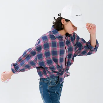 

Loose Purple Plaid Shirts For Women 2020 Simple Lapel Casual Long Sleeve Shirt Boyfriend Style Vintage Female Outside The Shirt